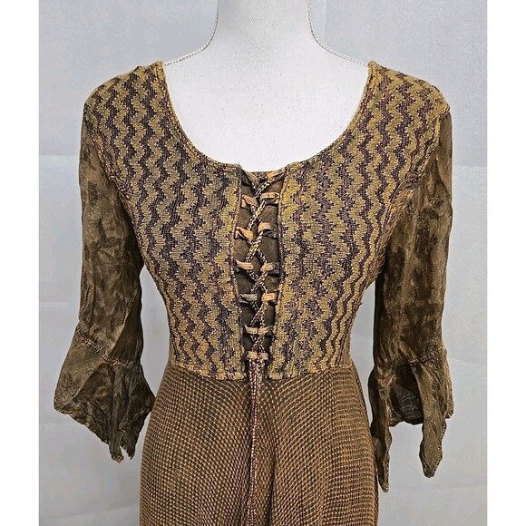 Flower Bohemian Boho Renaissance Midi Dress Brown /Green Women’s Free Size - Picture 2 of 9